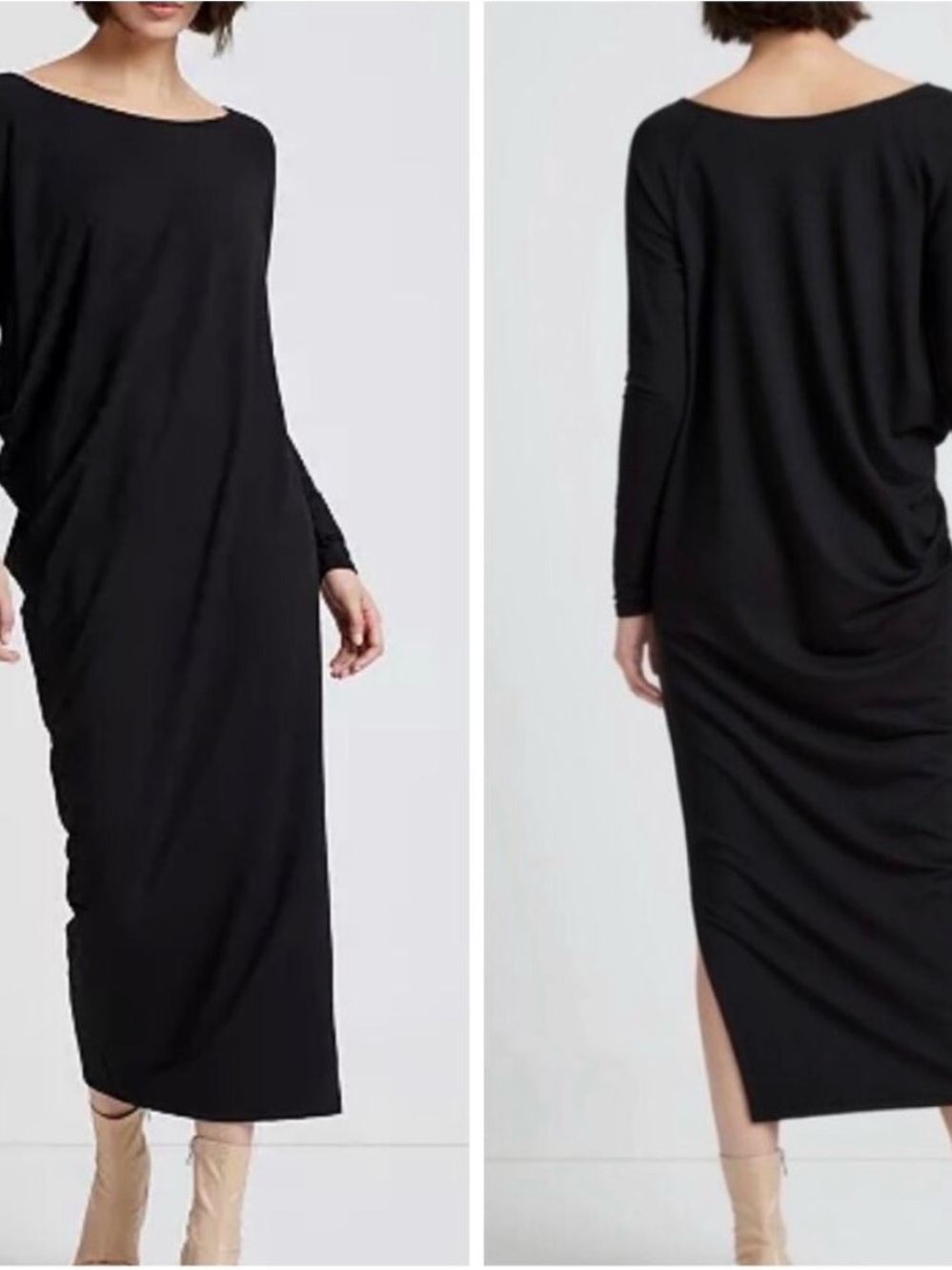 MARCELLA Black Long-Sleeve Boatneck Maxi Dress